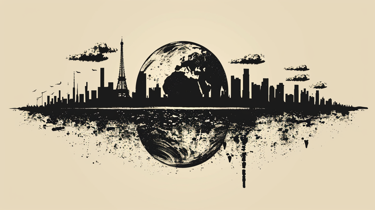 Global warming illustration in black and white