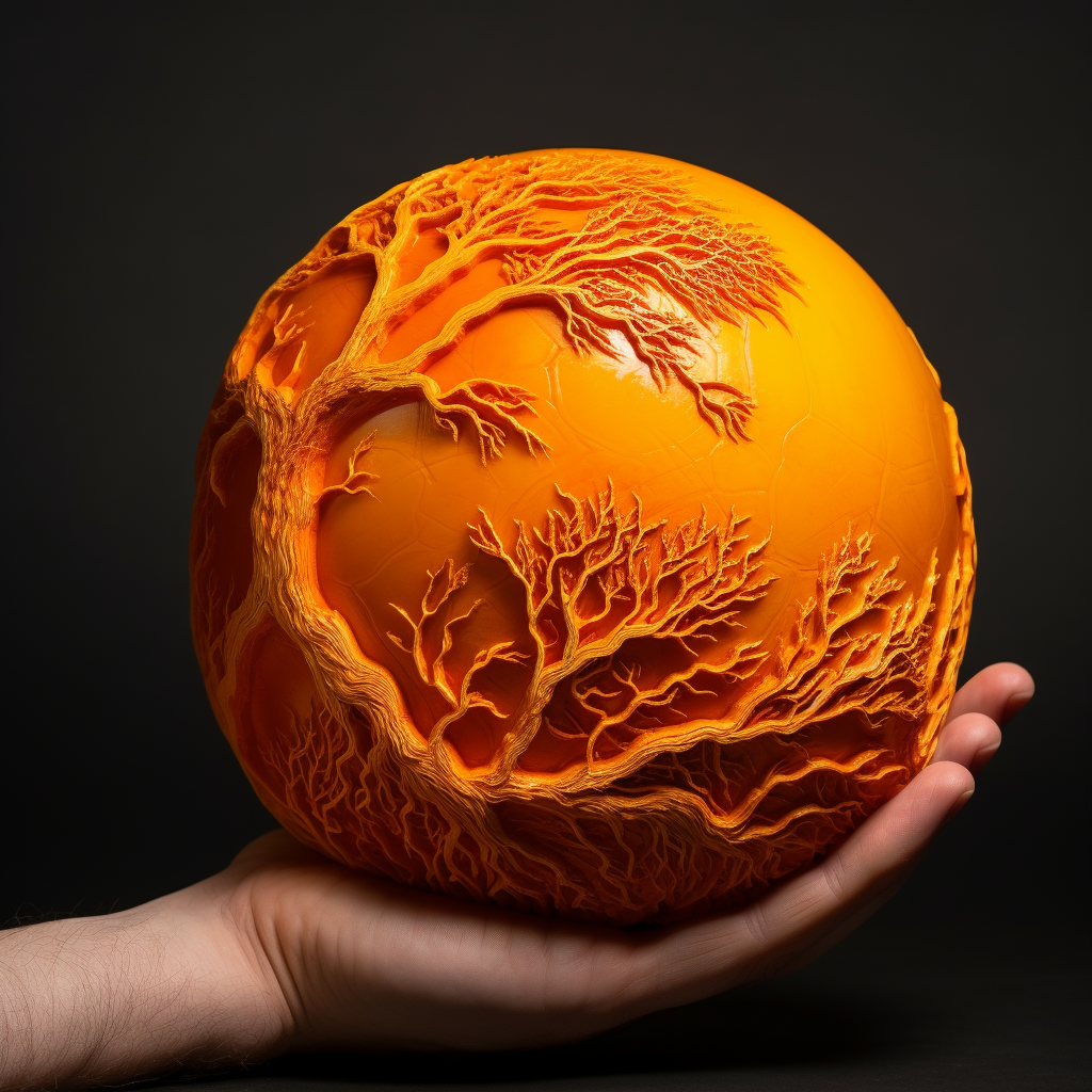 Unique Globe Carved on an Orange Skin