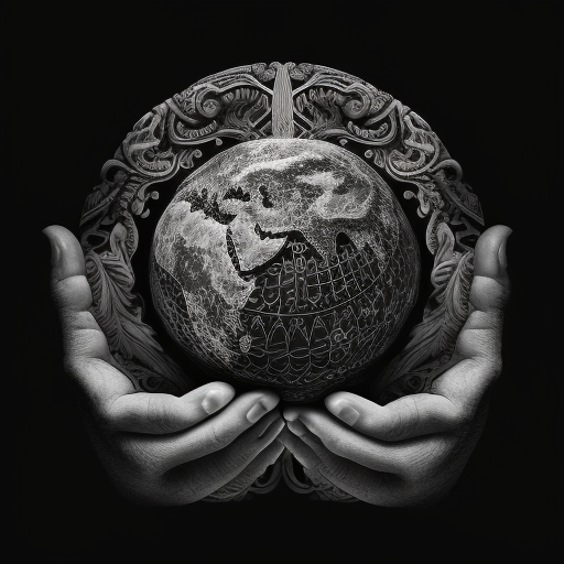 Black and white image of hands holding a globe