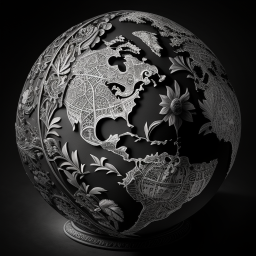 Intricate details of a black and white globe