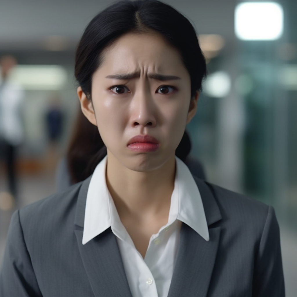 Sad Korean Office Woman Crying After Breakup