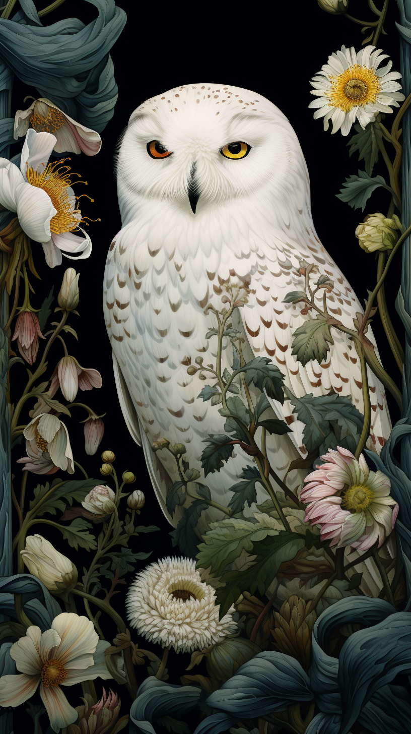 Snowy Owl in William Morris Style