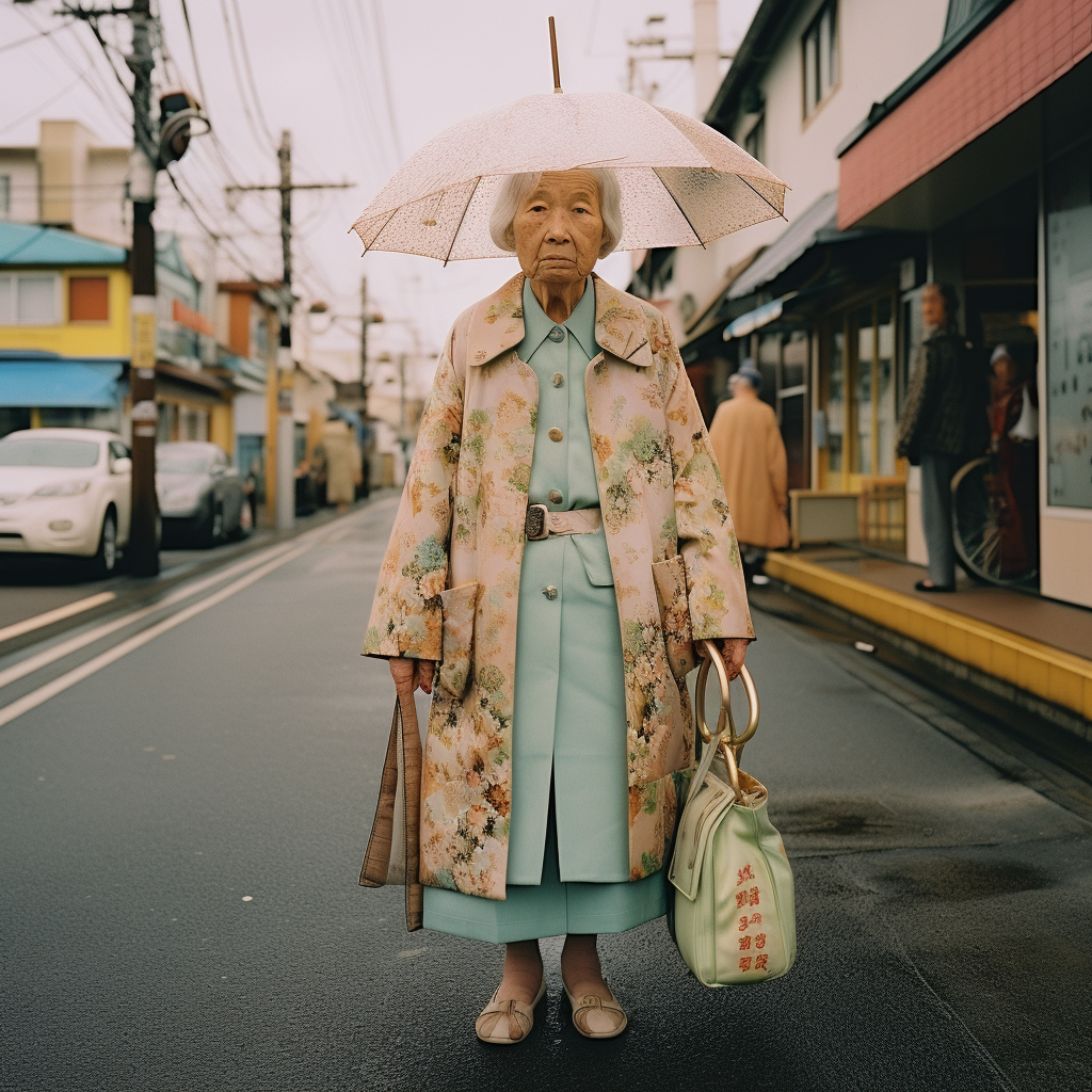 Elderwoman in Gloomy Japan Street Snap