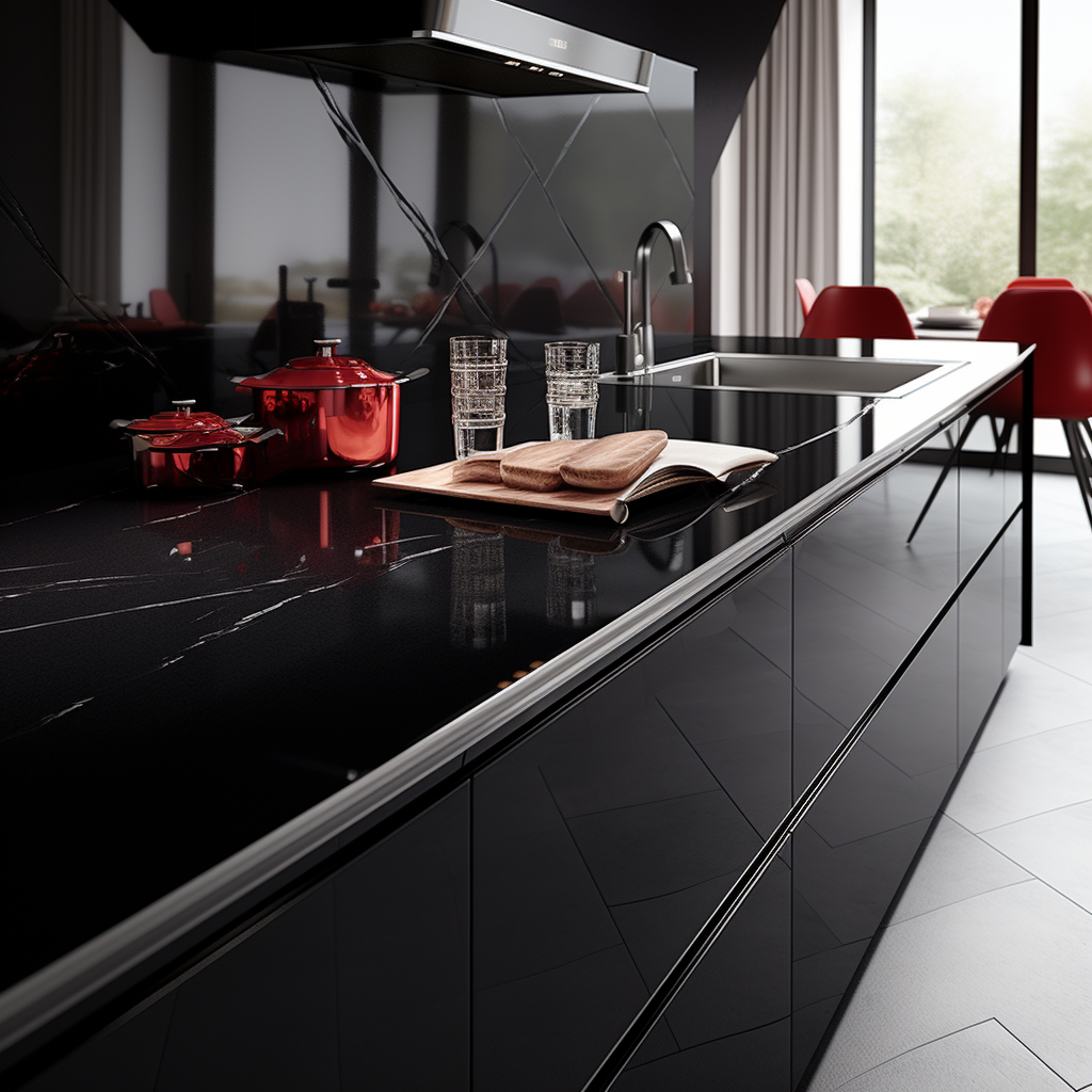 Stylish gloss black surface in room