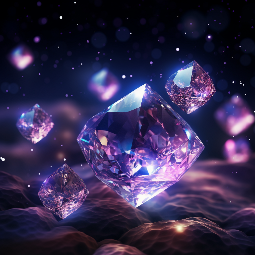 Shimmering blue and purple space gems