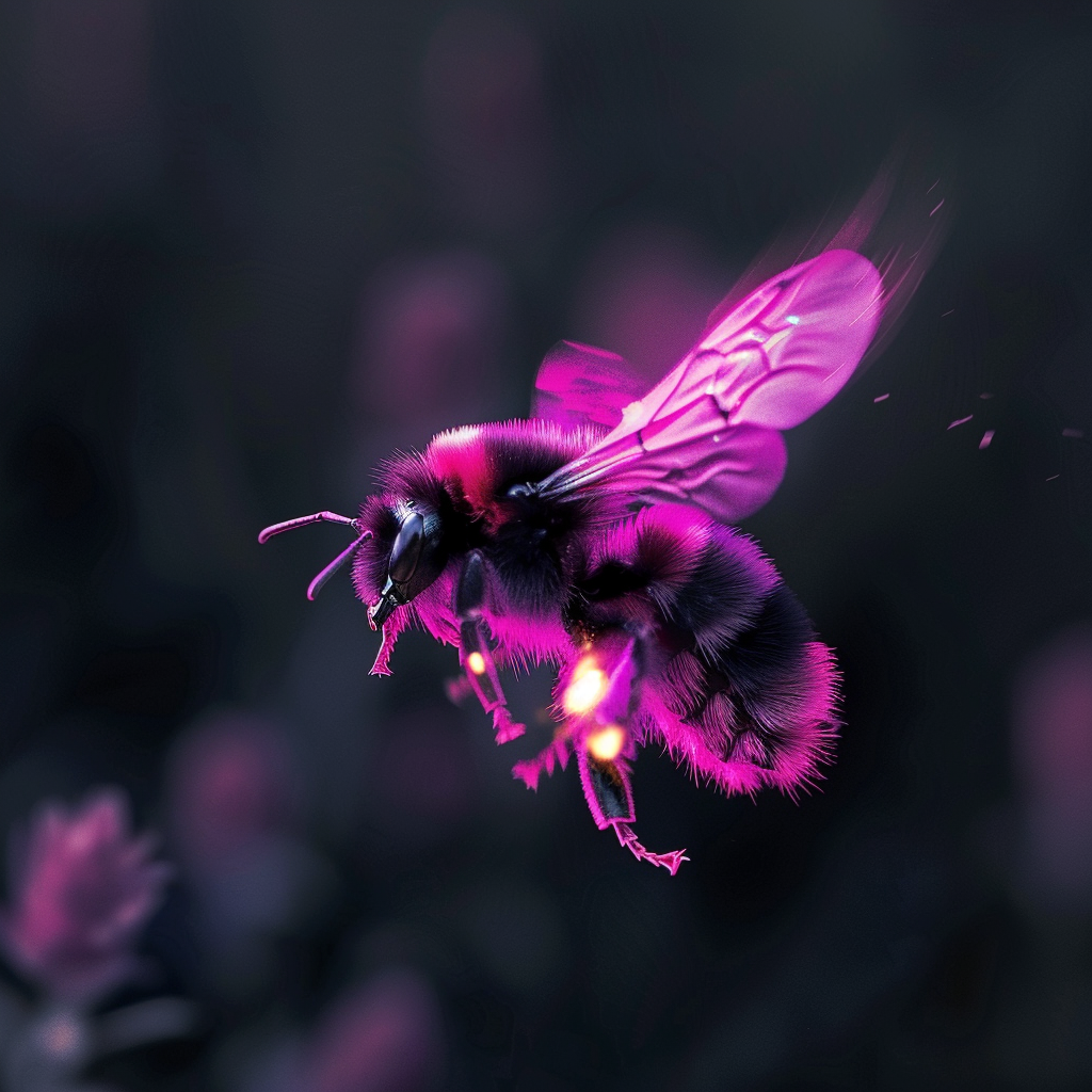 Pink Glowing Bumble Bee Flying