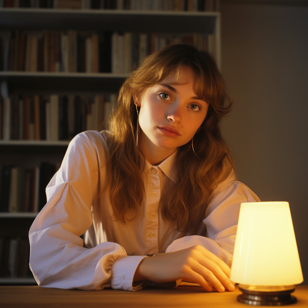 Glowing Candle on Desk, Warm Light Portrait