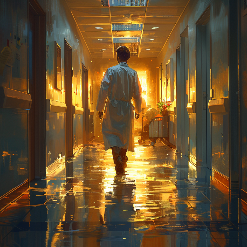 Doctor with Radiant Glow Entering Ward