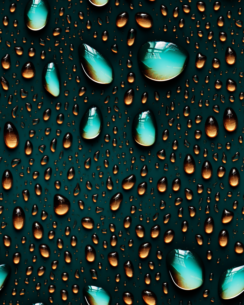 Glowing water droplets on emu shell texture