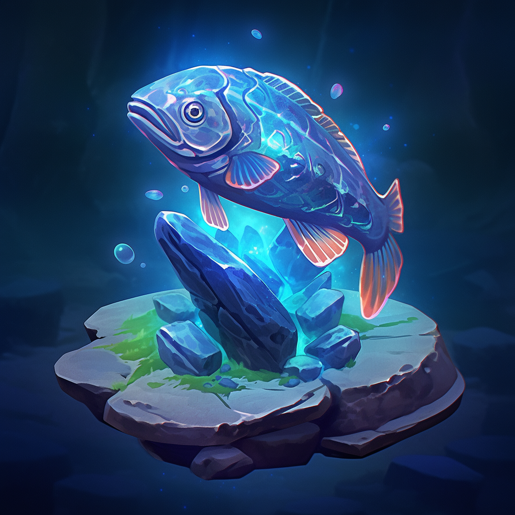 Glowing fish with stone symbolism