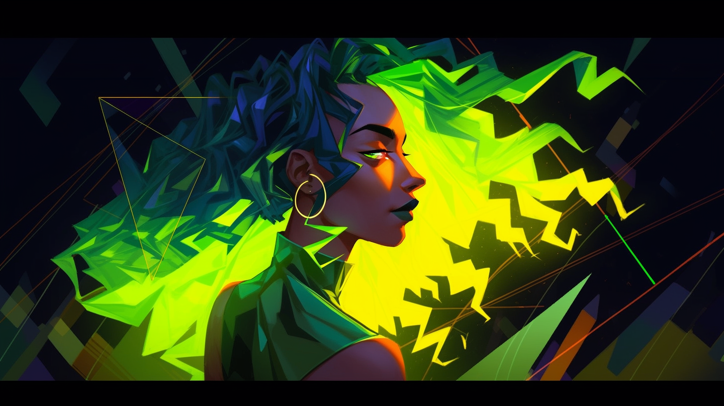 Isometric painting of a glowing girl with green energy