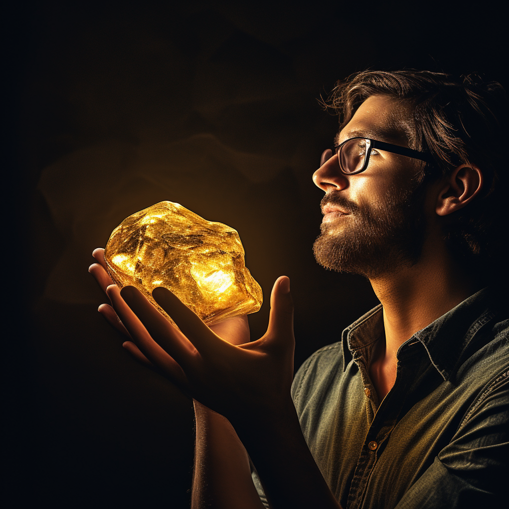 man amazed by golden nugget