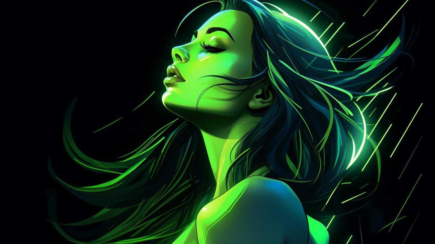 Glowing green energy girl with hip hop fashion