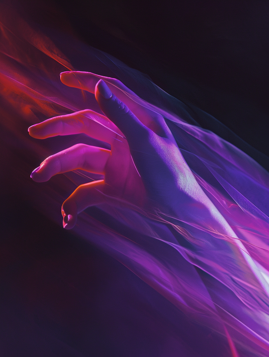 Glowing hands on dark background