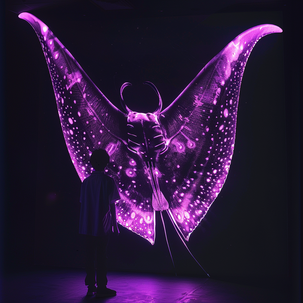 Giant Manta Ray Glowing Magenta