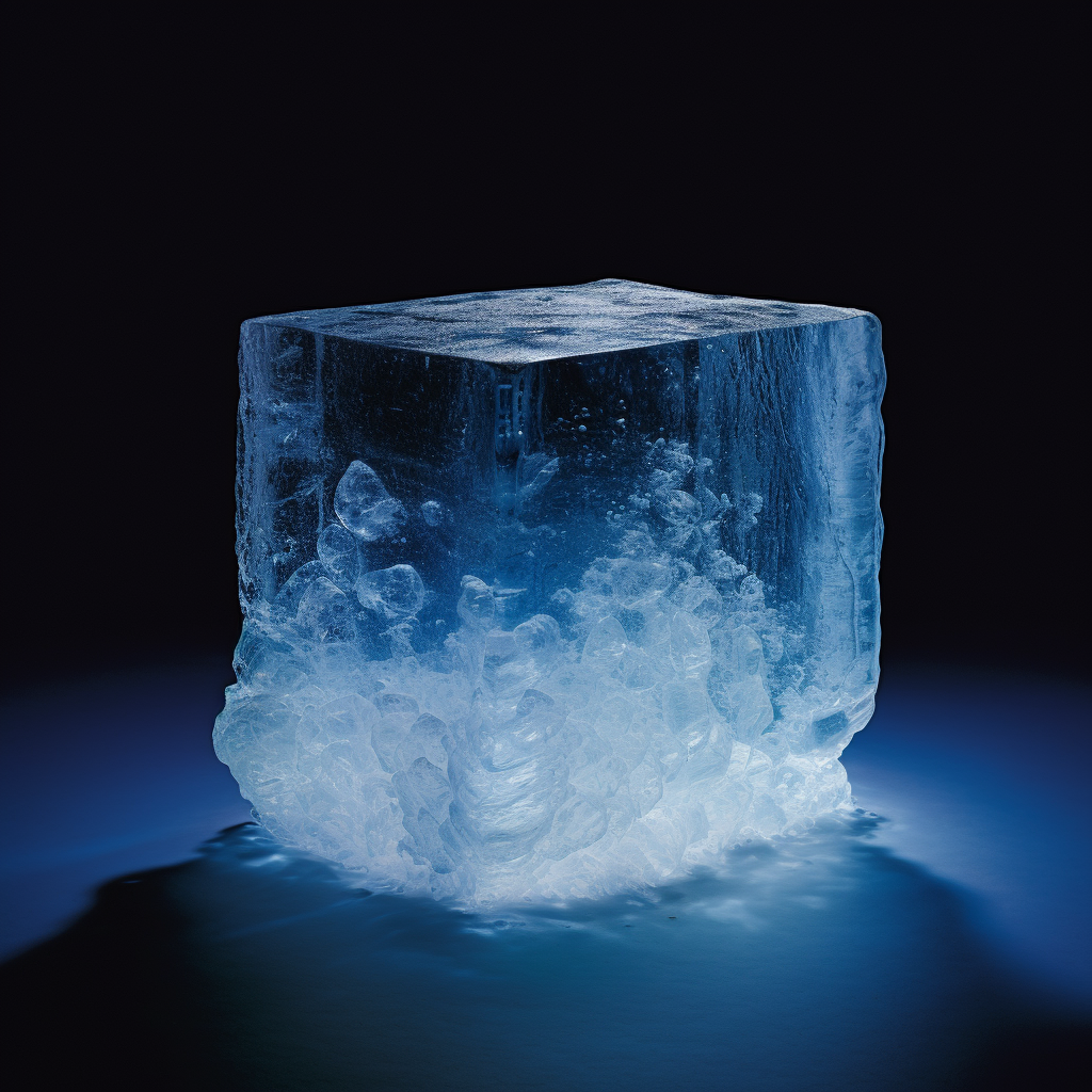 Glowing moonstone in ice block