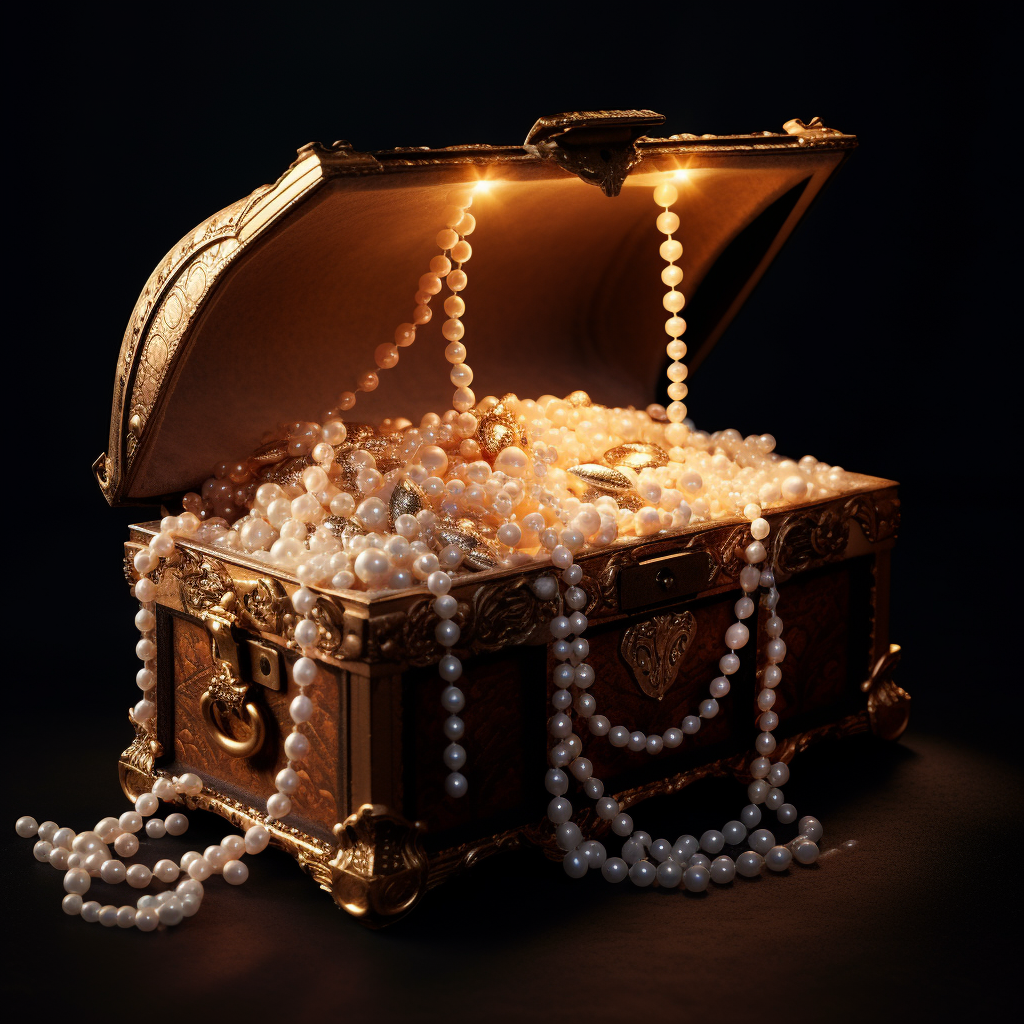 Glowing pearls inside treasure chest