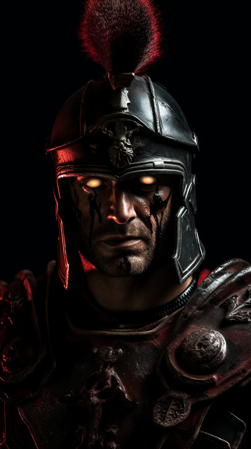 Glowing Roman Centurion with Fiery Eyes