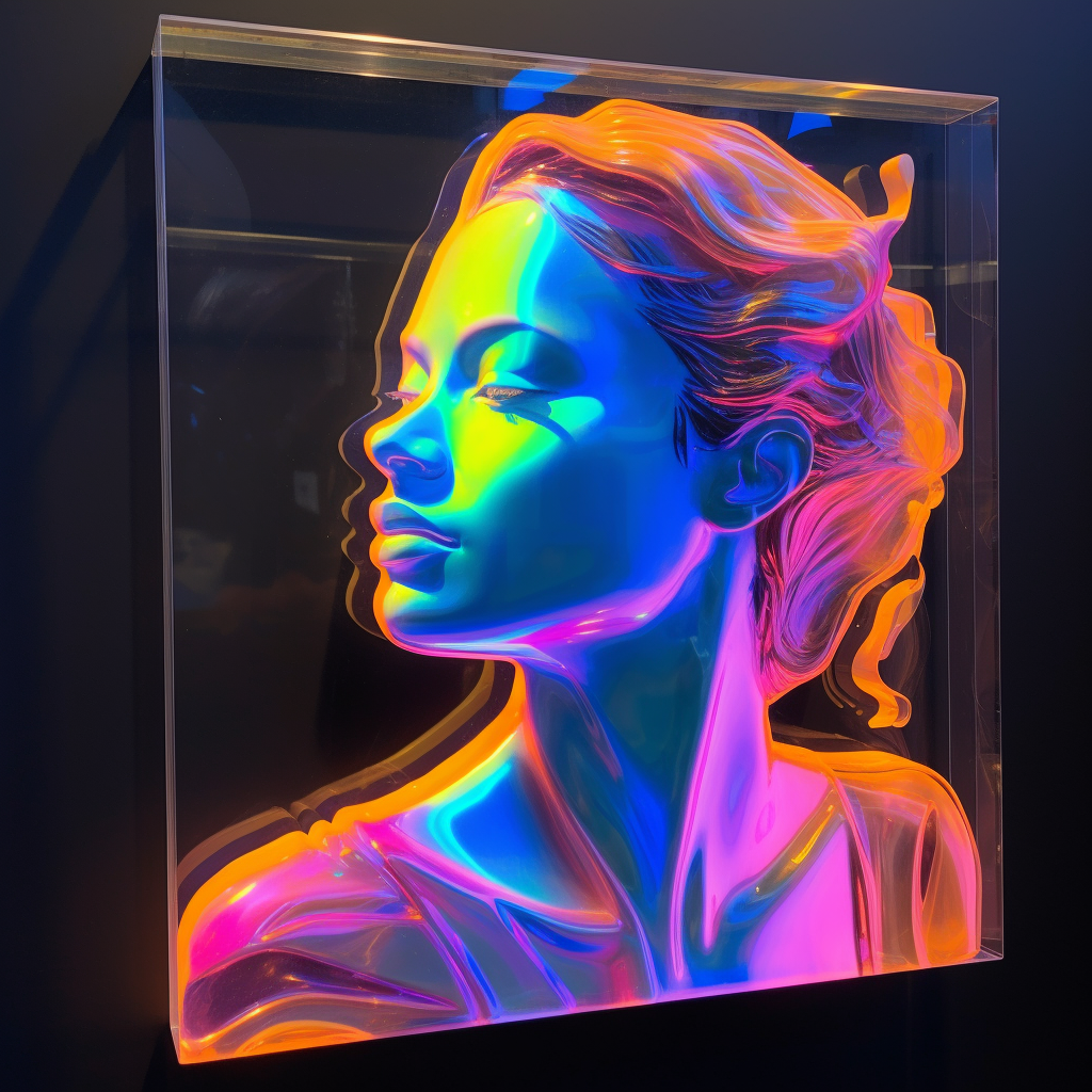 Neon glowing glass woman portrait