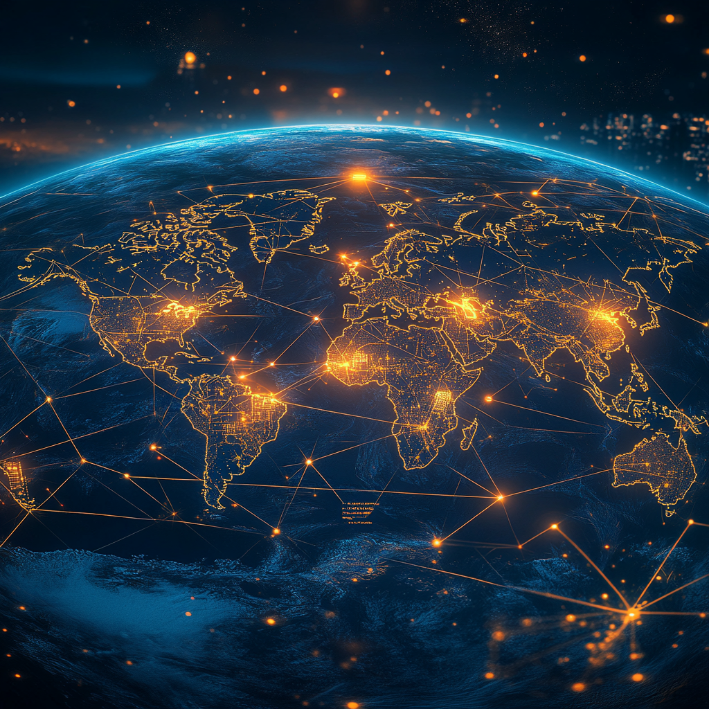 World map with tech glow