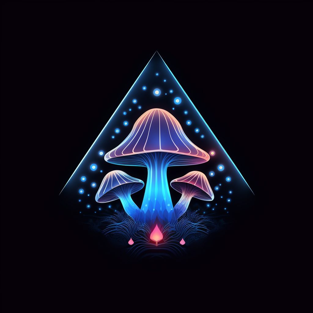 Glowing psychedelic mushroom logo made of triangles