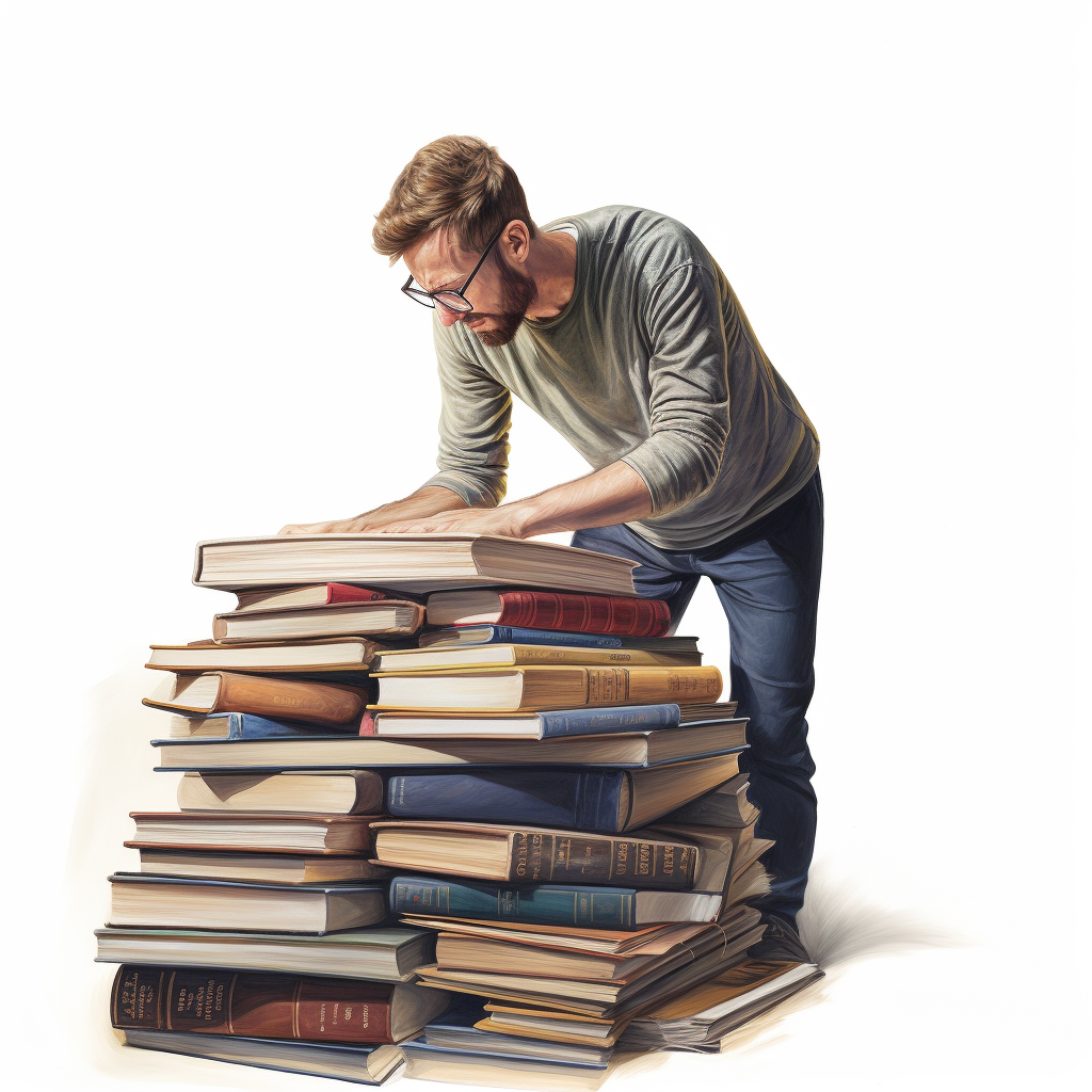 Man exerting pressure to remove glued books