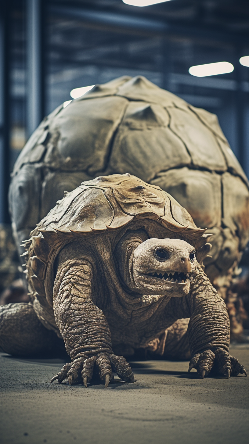 Realistic Glyptodon Skeleton with Early Human Artifacts