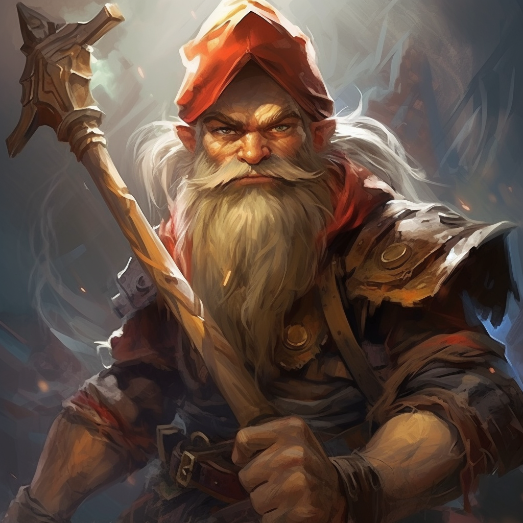 Photorealistic gnome fighter in chaotic neutral alignment