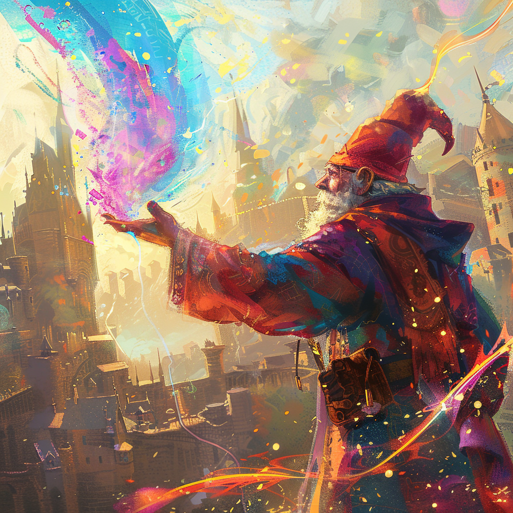 Gnome mage casting vibrant magic energy