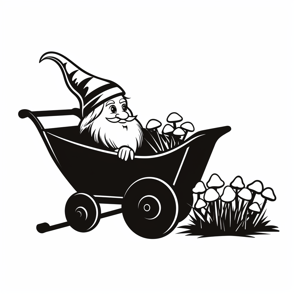 Adorable gnome in a wheelbarrow