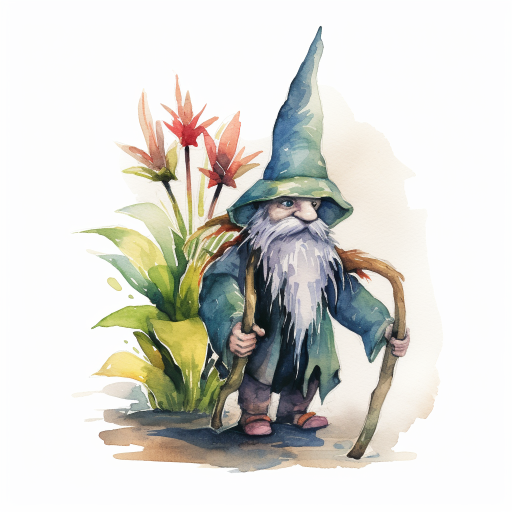 Minimalistic gnome wizard with plants