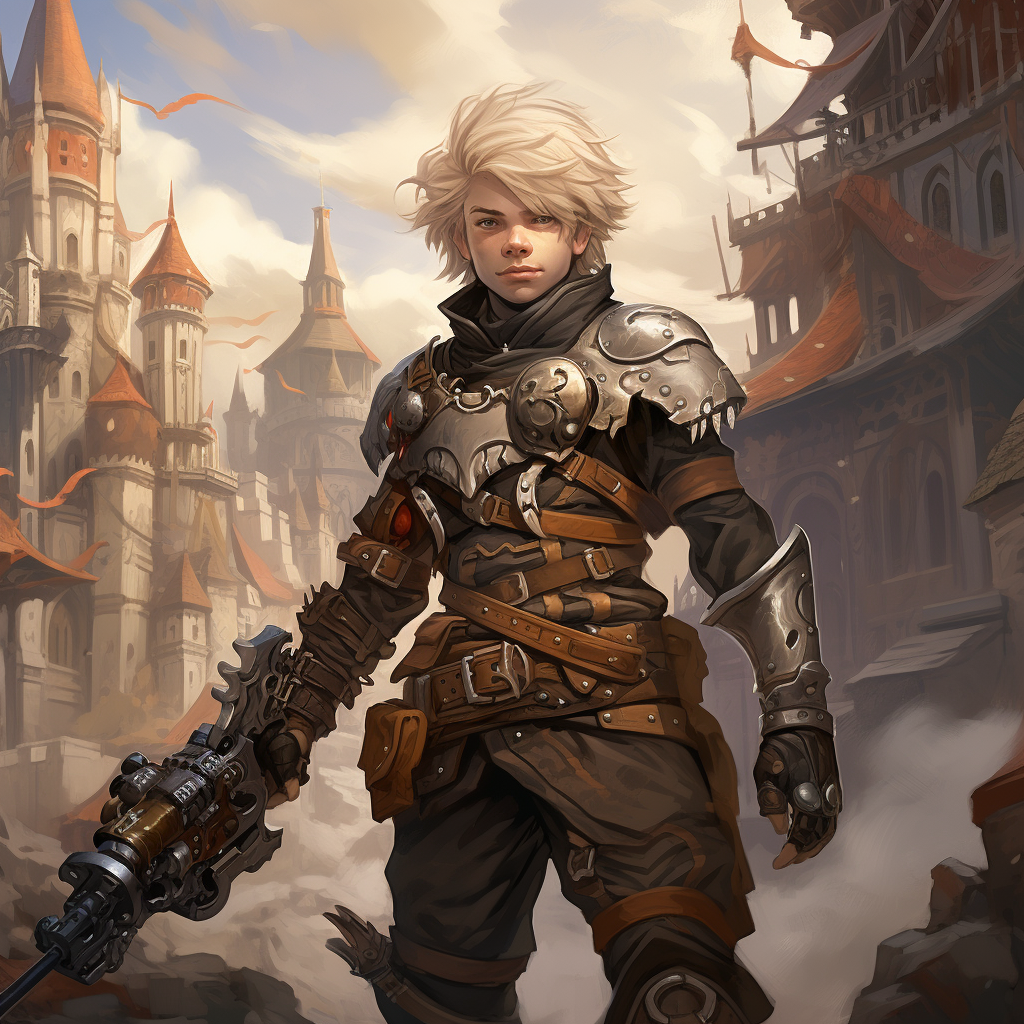 Steampunk Gnome Character in Medieval Fantasy Landscape