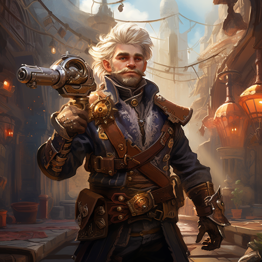 Steampunk gnome artificer with pistols