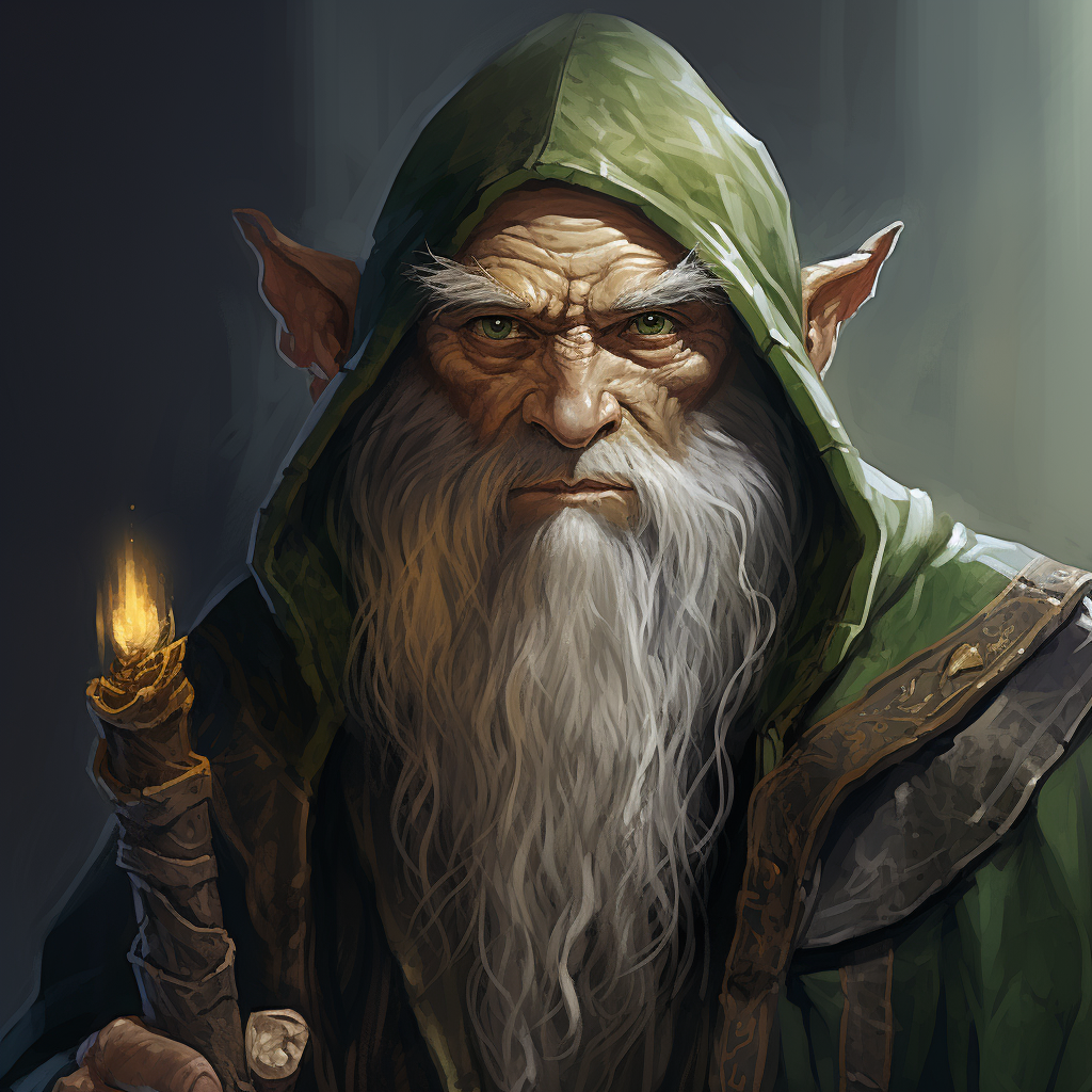 Mystical gnome wizard in green robes