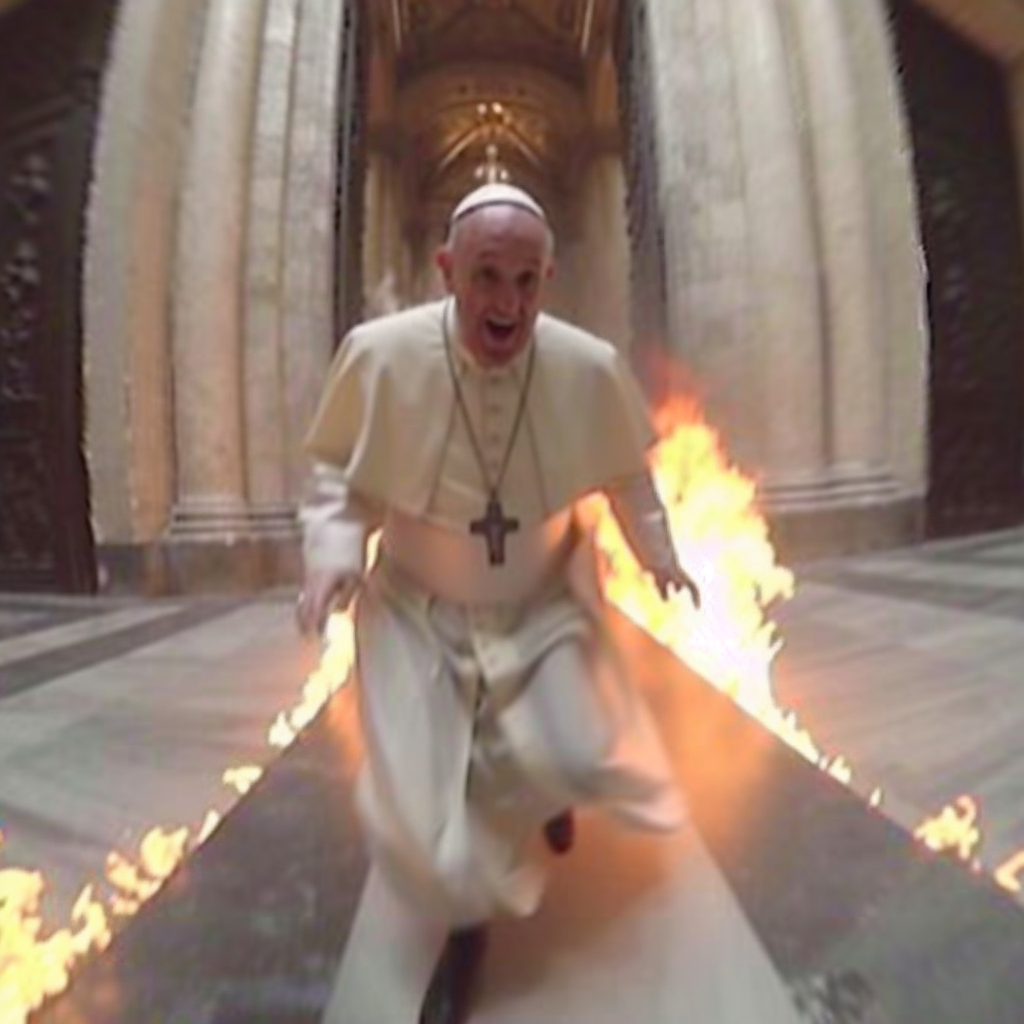 GoPro shot of the Pope running from fire