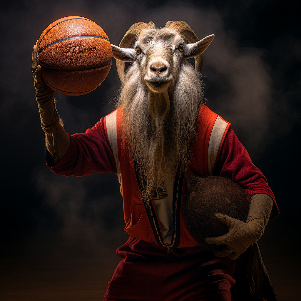 Goat shooting basketball in action