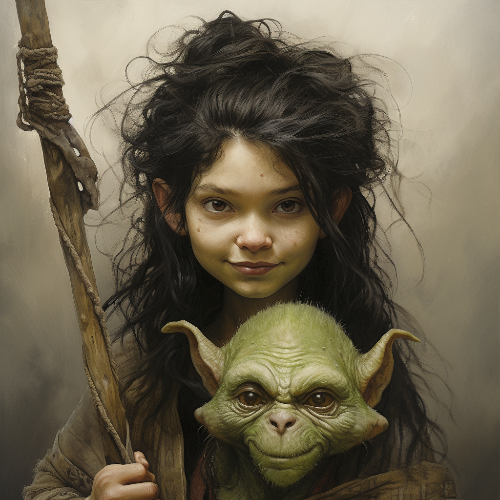 Black-haired Goblin with Staff in Epic Fantasy Art