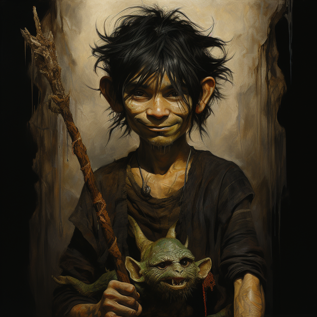 Goblin with Black Hair Holding Staff