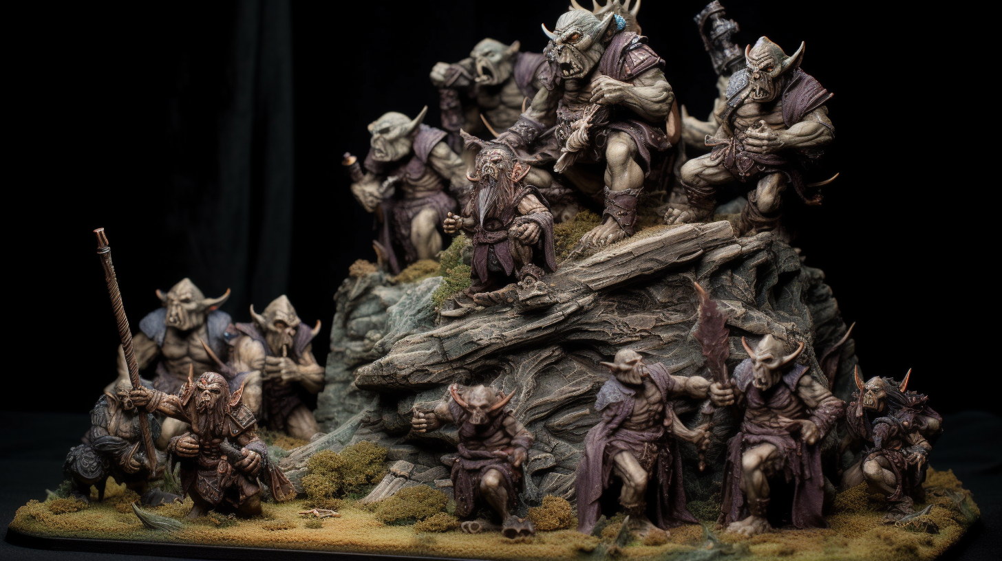 Image of goblins kneeling at a giant stone carving