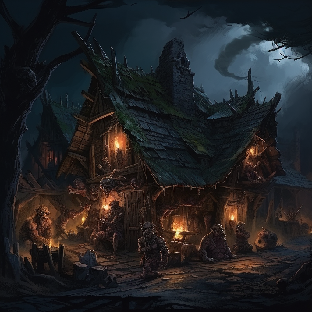 Goblin war barracks fantasy illustration