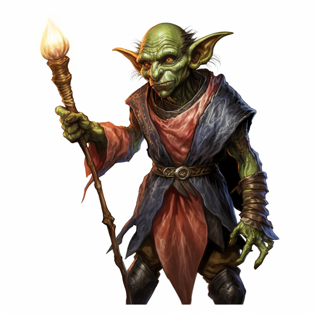 Realistic hand-drawn Goblin spellcaster with staff