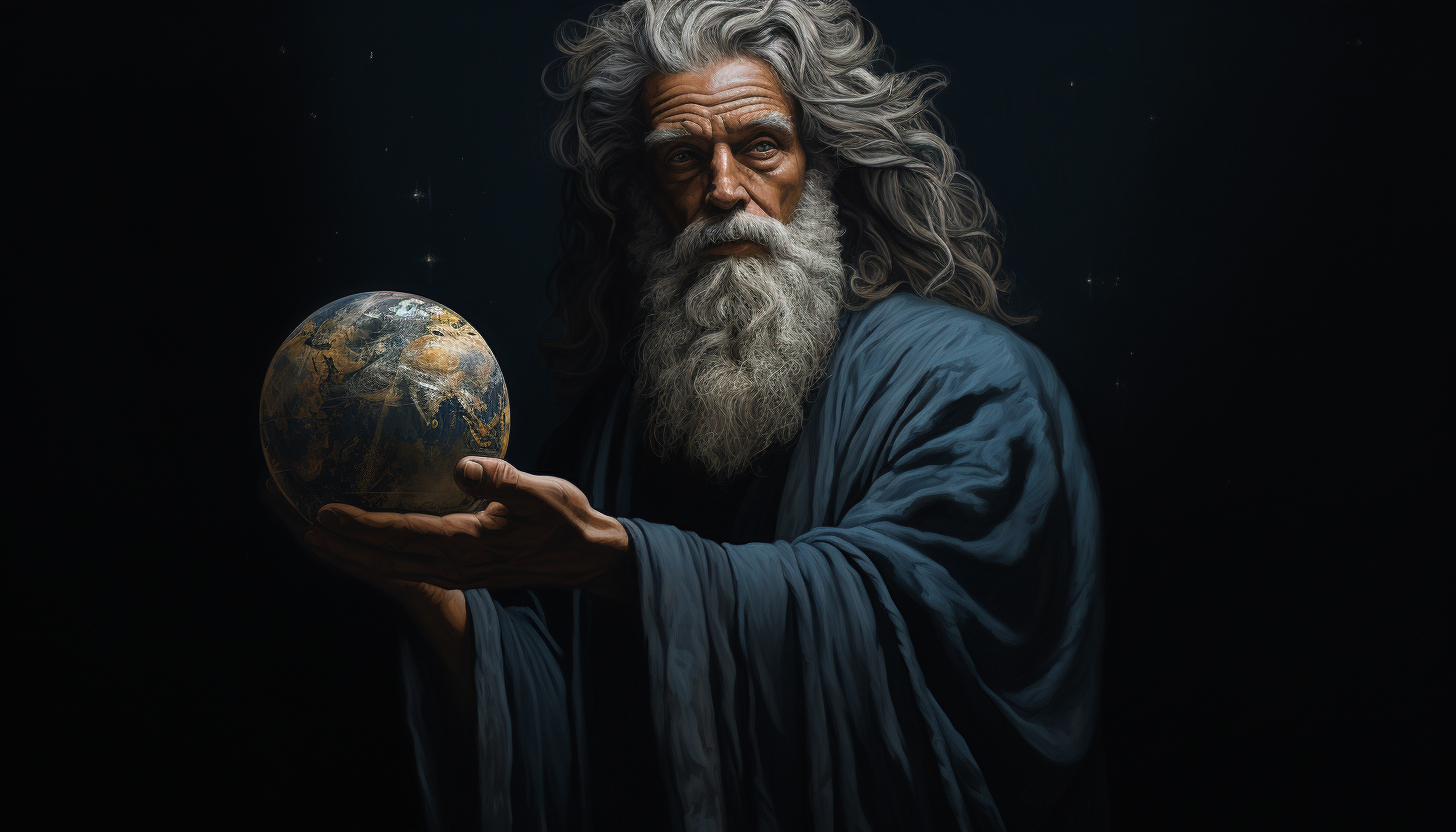 Realistic Portrait of Universal God Holding Planet