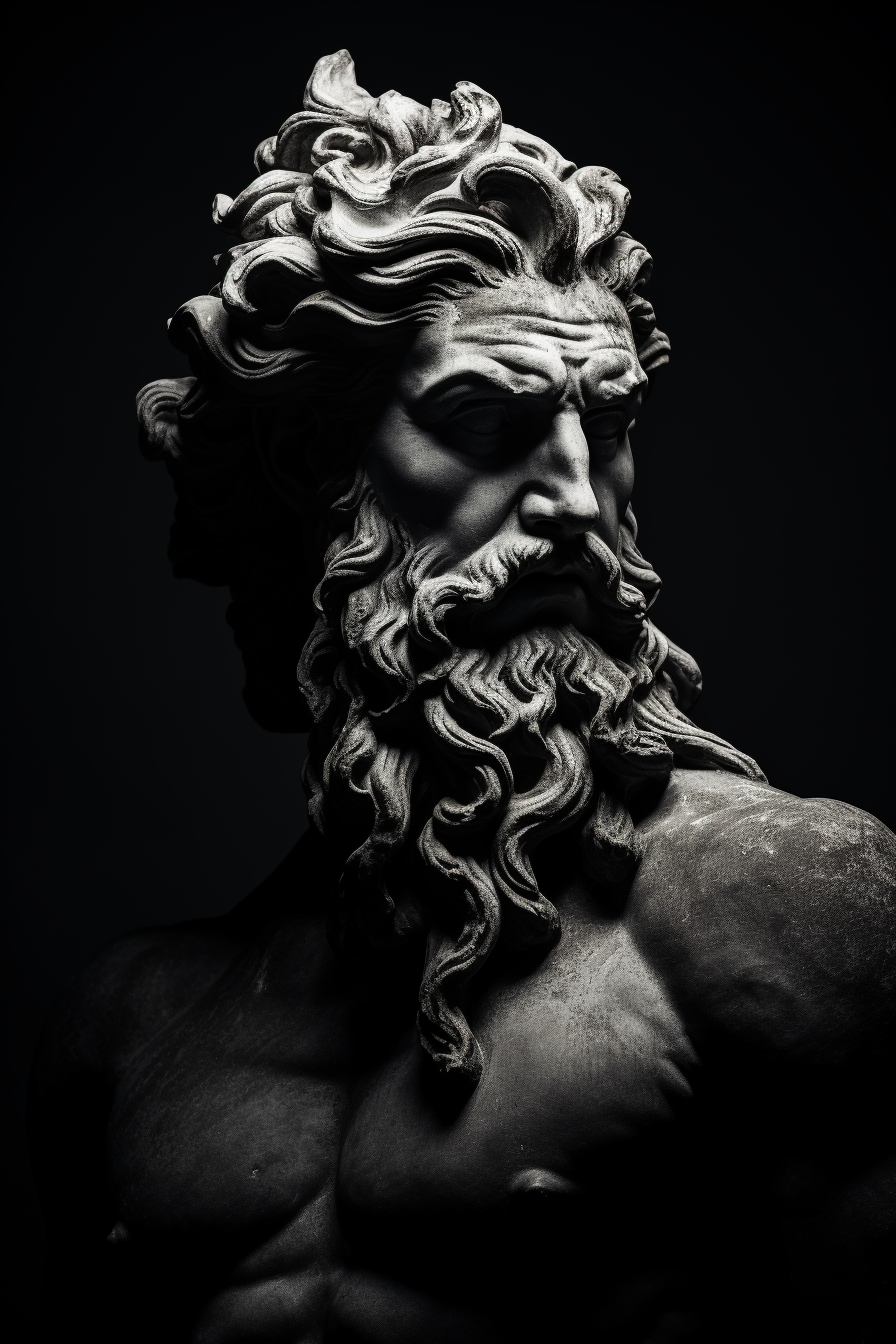 Black and white portrait of Poseidon