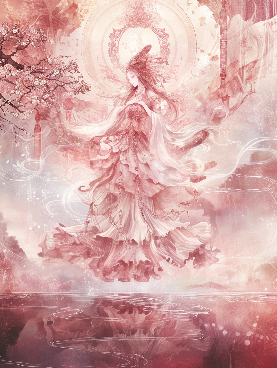 Goddess Guanyin Rococo Style Pink Skirt