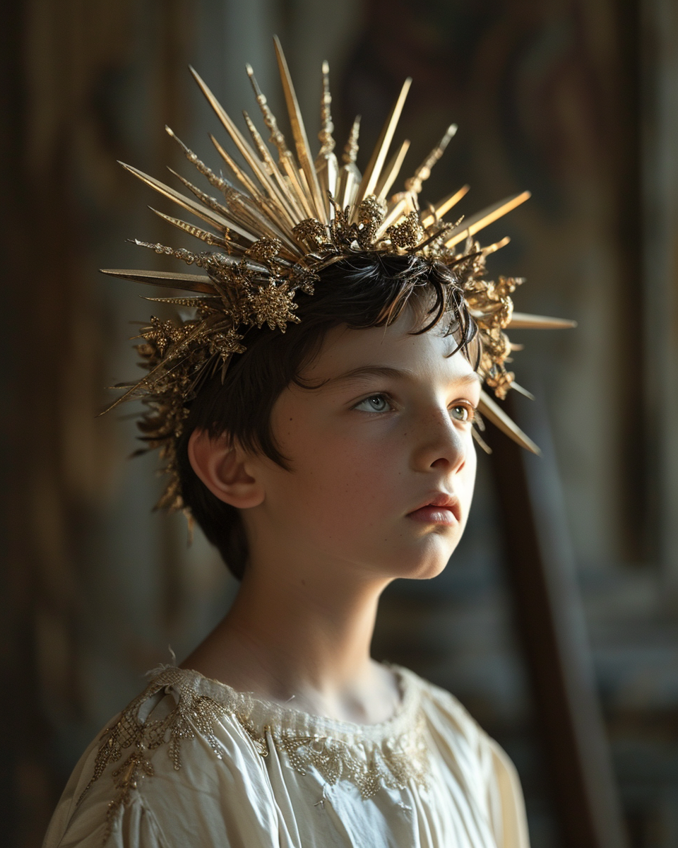 Beautiful boy wearing a Goddess Halo Crown