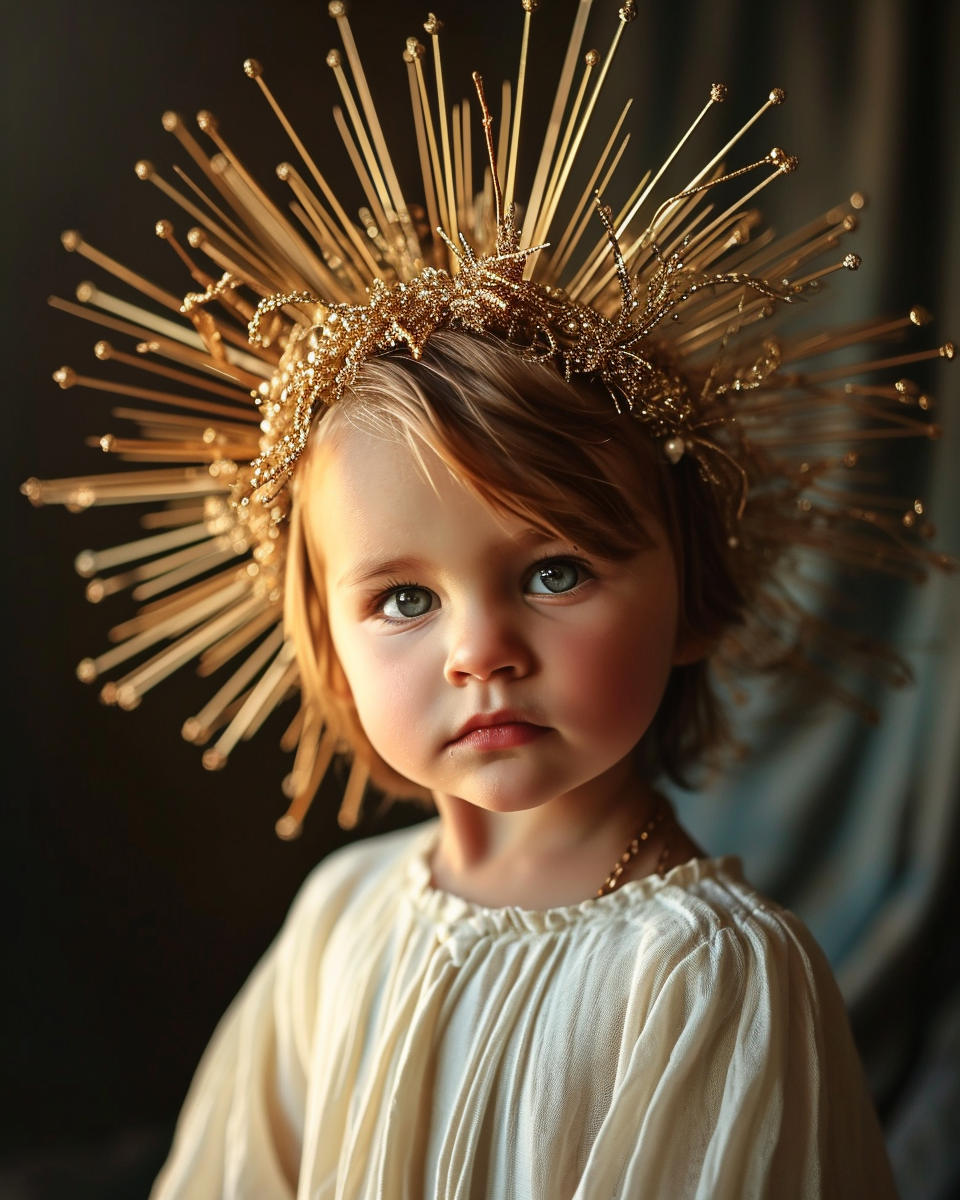 Beautiful boy wearing a goddess halo crown