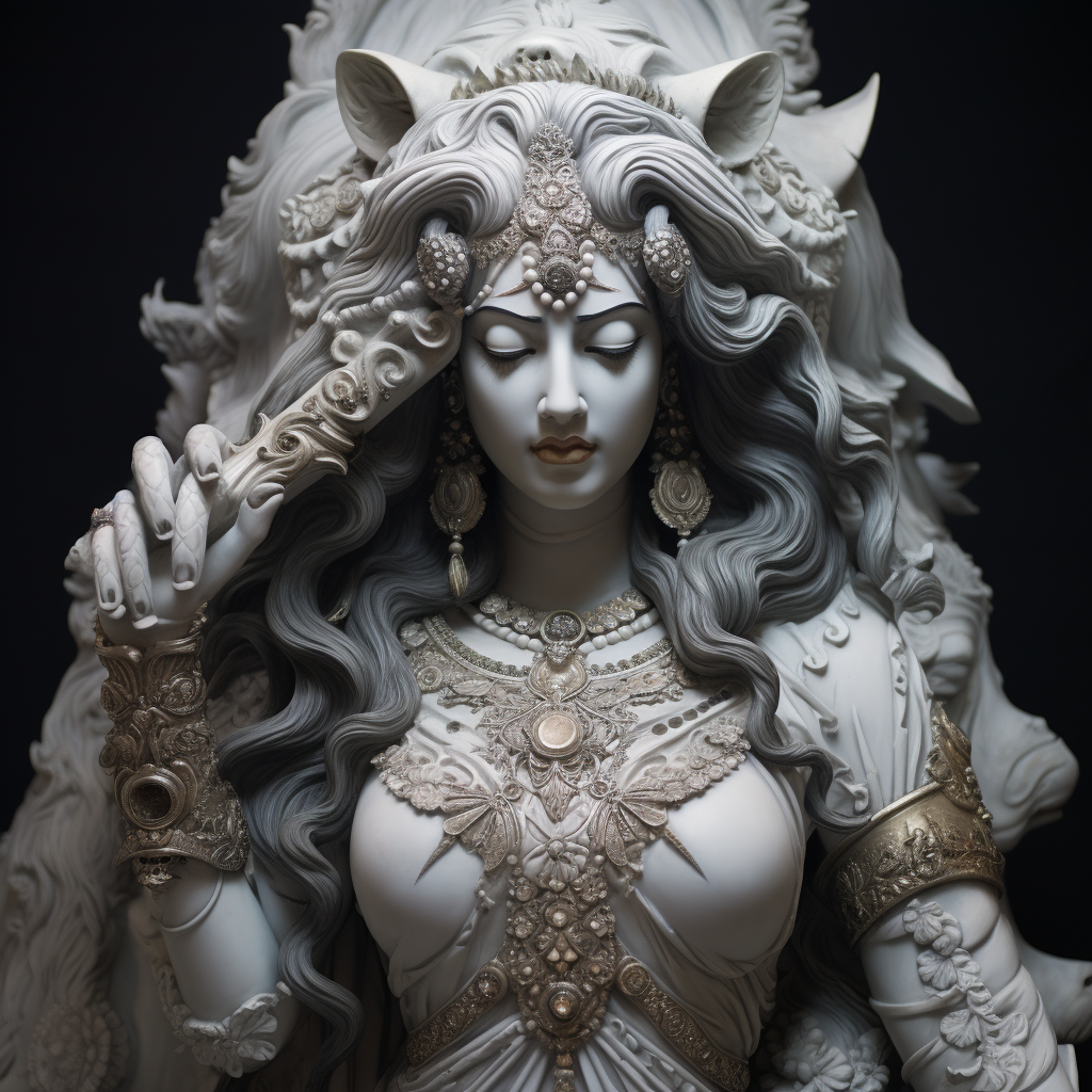 Realistic Marble Carving of Goddess Mayshasur