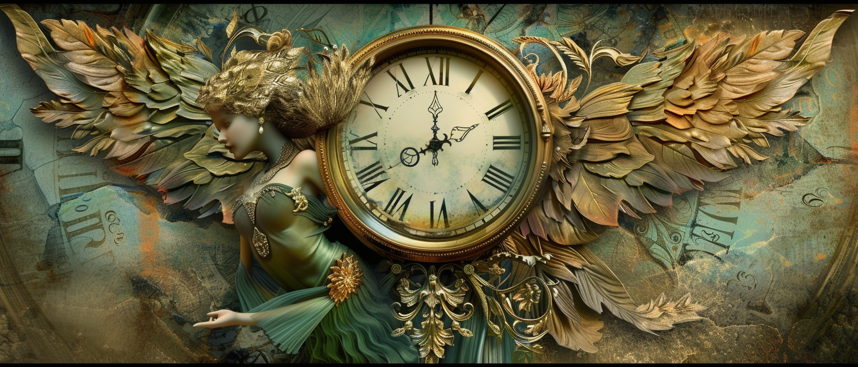 Goddess with Huge Wings Clock Mythical Mysterious