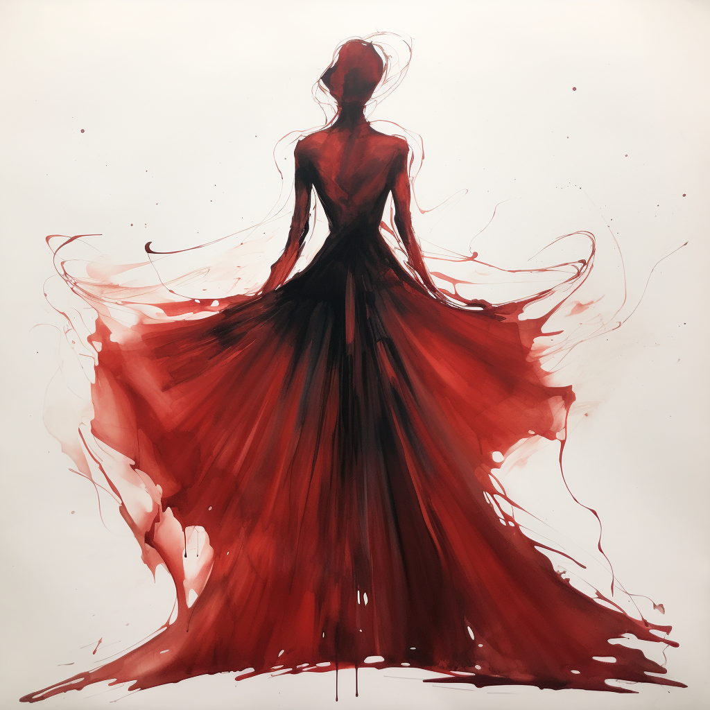 Silhouette of Goddess in Red Dress