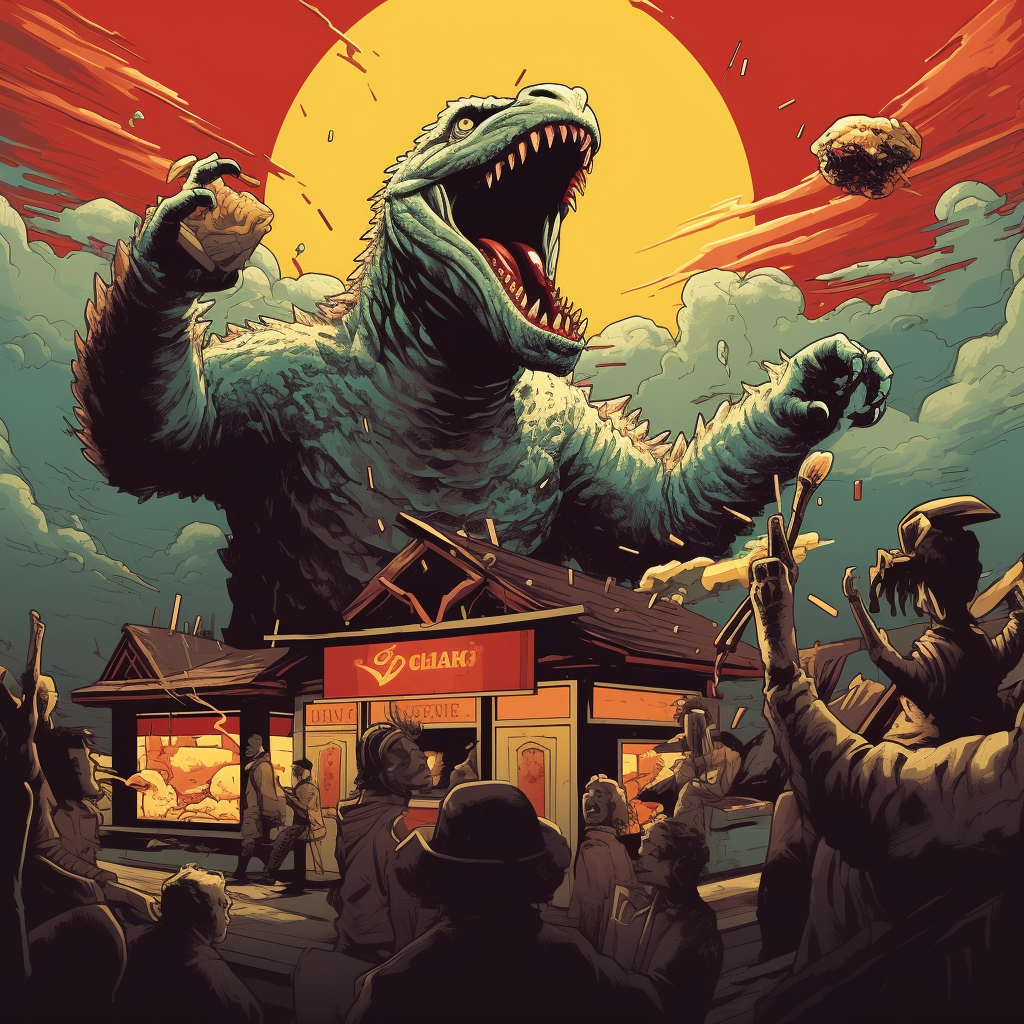 Godzilla enjoying his McDonald's meal